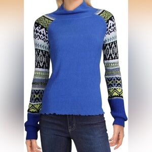 Free People Blue Geometric Sweater